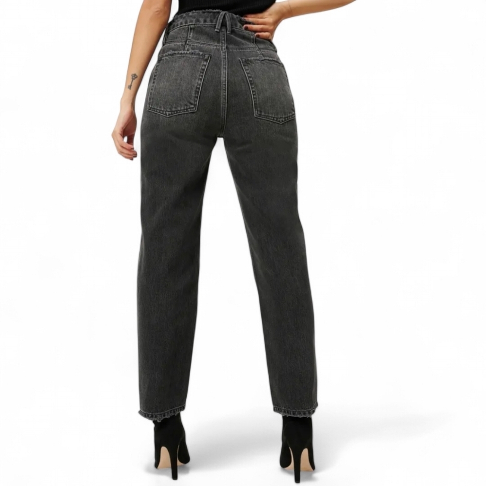 Good American Iconic 90s Duster‎ Straight Leg Distressed High Rise Jeans Sz 2